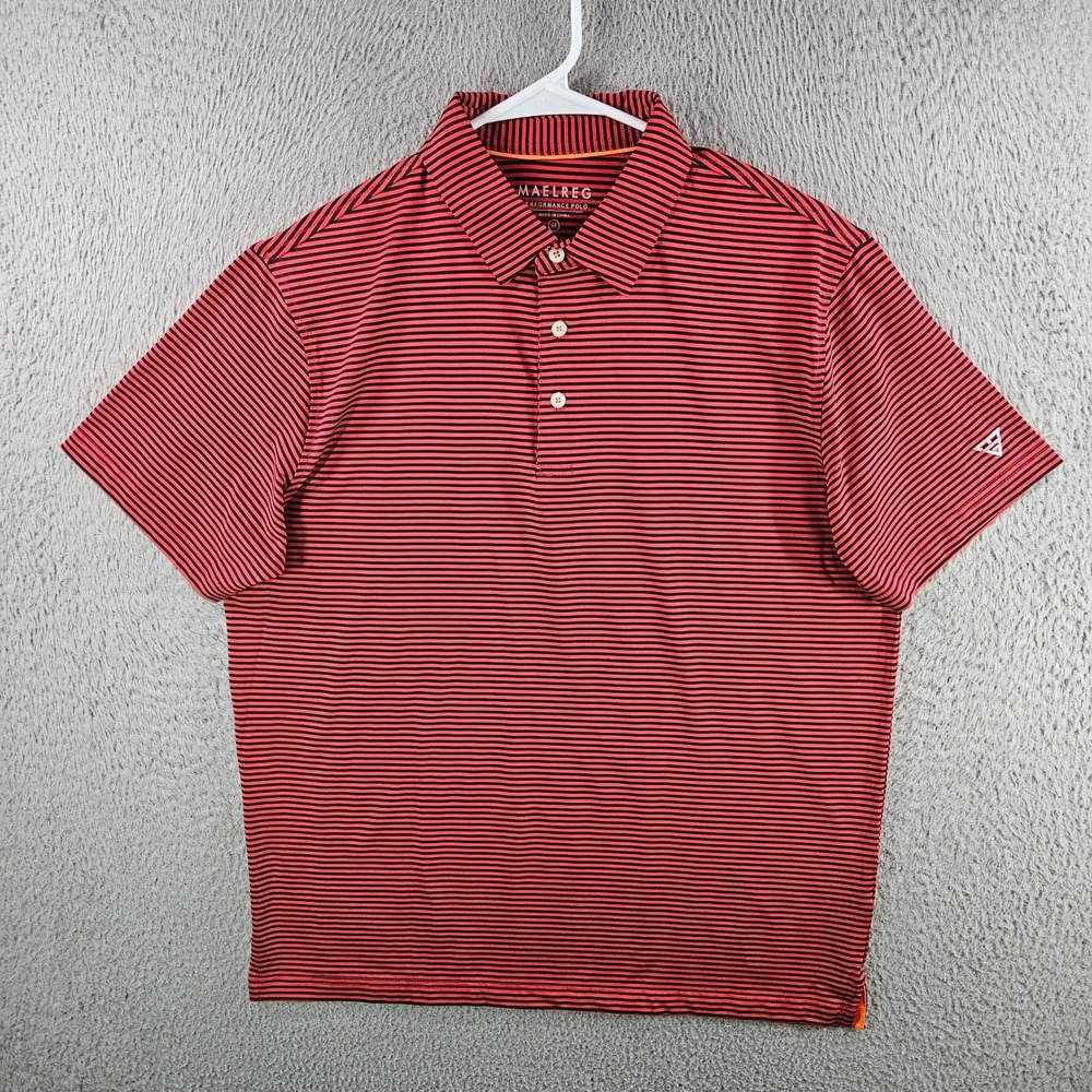 Maelreg Performance Polo Mens Medium Red Black‎ Striped Short Sleeve Golf Shirt